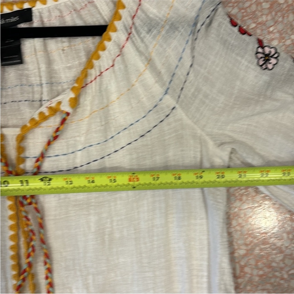 Ali miles boho peasant top. Embroidered detail on sleeves and tassel ties SZ M - Picture 10 of 12